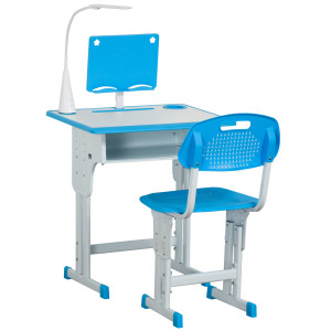 Altro Banco Scuola Con Sedia Ad Altezza Regolabile E Luce Per Bambini 6-12 Anni, Acciaio E Mdf, Grigio
