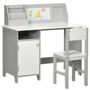 Altro Set Tavolo E Sedie Per Bambini 5+ Anni In Legno Con Banco Scuola E Sedia Bianco E Grigio