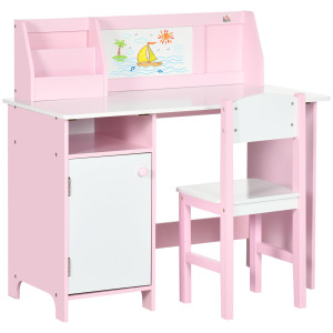 Altro Set Tavolo E Sedie Per Bambini 5+ Anni In Legno Con Banco Scuola E Sedia Bianco E Rosa