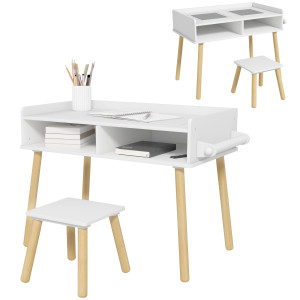 Altro Set Tavolino Per Bambini Con Sgabello, Banchetto Con Piano Reversibile E Rotolo Di Carta, Bianco