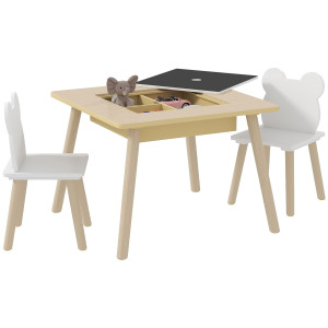 Altro Set Tavolo 3 In 1 E 2 Sedie Per Bambini Con Schienale A Orsetto, Età 3-6 Anni, Colore Legno