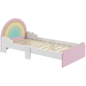 Altro Lettino Per Bambini 3-6 Anni Con Sponde Laterali Anticaduta In Mdf, 143x74x66 Cm, Bianco E Rosa