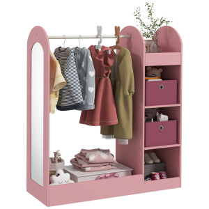 Altro Appendiabiti Per Bambini Con Ripiani, Scatole E Specchio In Legno, Rosa