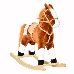 Altro Cavallo A Dondolo In Legno Con Suono Animale Regalo Giocattolo Per I Bambini, 74 X 28 X 65 Cm, Marrone