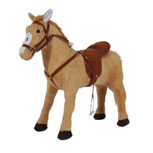 Altro Cavallo Giocattolo Con Suoni Realistici, Sella, Briglie E Poggiapiedi, 85x28x60 Cm, Beige