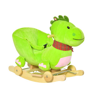 Altro Cavallo A Dondolo Con Ruote, Cavalluccio A Dondolo A Forma Di Drago Per Bambini 18-36 Mesi, In Legno E Peluche Verde