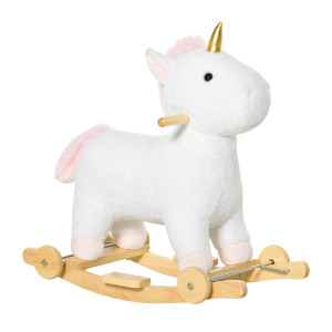 Altro Cavallo A Dondolo Per Bambini A Unicorno Con Base Curva E Ruote, Cavallo A Dondolo 2 In 1 Con Suoni Integrati E Rivestimento Peluche, Per