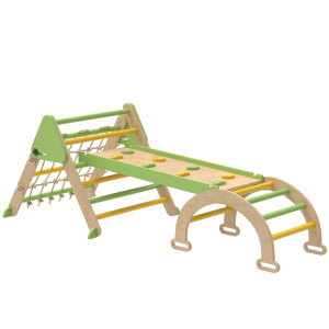 Altro Gioco Per Bambini 8 In 1 Con Triangolo, Parete Liscia E Arco, In Legno Di Pioppo E Pino, 191.5x74.5x63 cm