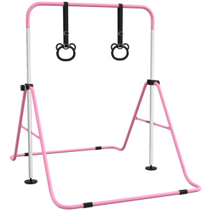 Altro Sbarra Ginnastica Artistica Per Bambini Ad Altezza Regolabile Con 2 Anelli, In Acciaio, 148x105x88-128 Cm, Rosa