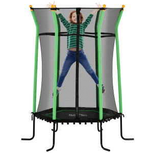 Altro Trampolino Elastico Per Bambini 3-10 Anni Con Ingresso A Cerniera E Pali Imbottiti, 122x111x190 Cm, Verde