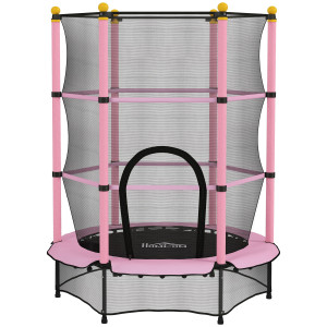 Altro Tappeto Elastico Per Bambini Con Rete Di Sicurezza E Pali Imbottiti Età 3-10 Anni, Ø140 X 190 Cm, Rosa