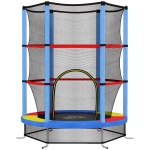 Altro Tappeto Elastico Per Bambini 3-6 Anni Con Rete Di Protezione, 6 Colonne E 3 Ingressi, Ø140x190 Cm, Multicolore