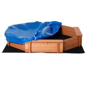 Altro Sabbiera Per Bambini In Legno Con Sedili E Copertura, Età 3-8 Anni, 139.5x139.5x21.5cm