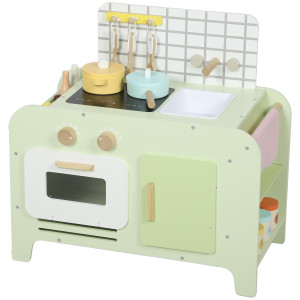 Altro Set Cucina Giocattolo In Legno Per Bambini Da 3+ Anni Con 15 Accessori, Verde