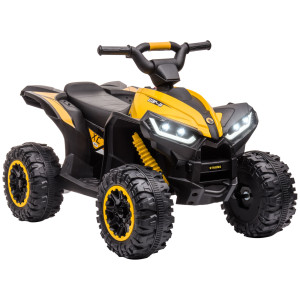 Altro Quad Elettrico Per Bambini 12v, 2 Velocità, Ruote Larghe Con Clacson E Fari Led, Età 3-5 Anni, Giallo
