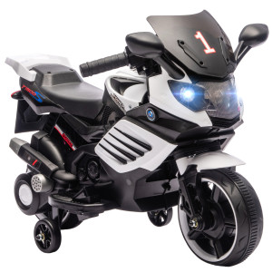 Altro Moto Elettrica Per Bambini Da 6v Con Rotelle Rimovibili, Fari E Musiche, Età 18-36 Mesi, Bianco