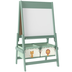 Altro Lavagna Per Bambini 3 In 1 Con Cavalletto, Rotolo Di Carta E 2 Cestelli, In Legno, 54x46x94 Cm, Verde