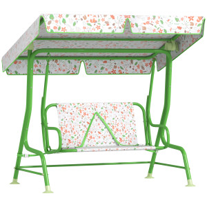 Altro Dondolo Per Bambini Da Esterno A 2 Posti Con Tettuccio Regolabile E Cinture Di Sicurezza, 112x75x120 Cm, Verde