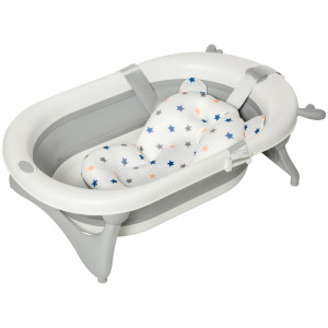 Altro Vaschetta Bagnetto Pieghevole Per Bambini 0-3 Anni Con Indicatore Di Temperatura E Cuscino, 81.5x50.5x23.5cm, Bianco