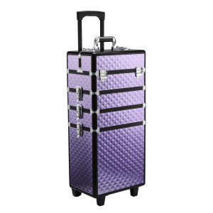 Altro Valigia Porta Trucchi Professionale, Trolley Makeup Da Viaggio In Alluminio, 2 Ruote, Viola 33.5x23x76/95.5cm