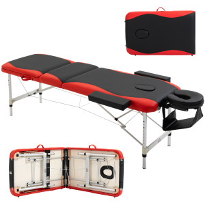 Altro Lettino Da Massaggio Pieghevole Ad Altezza Regolabile, Lettino Professionale Per Massaggi In Alluminio E Plastica, 215x81x61-84 Cm, Nero E Rosso