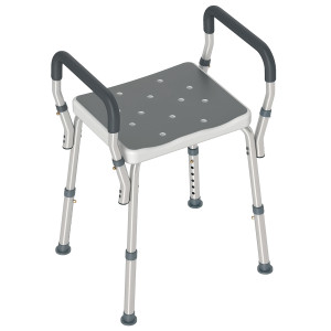 Altro Sgabello Per Doccia Regolabile Con Braccioli E Fori Di Drenaggio In Alluminio, 52x45x57-69 Cm, Grigio