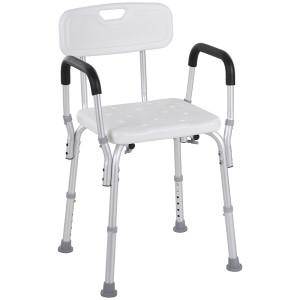 Altro Sedia Per Doccia In Alluminio Con Altezza Regolabile E Piedini Antiscivolo, 51.5x51.5x71-84cm, Bianco