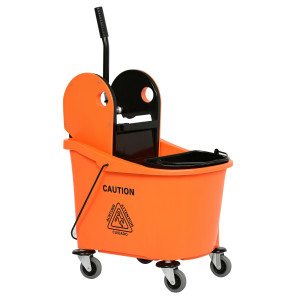 Altro Secchio Per Mocio Professionale 36l, Carrello Lavapavimenti Con Strizzatore Manuale E 2 Secchi, Arancione E Nero