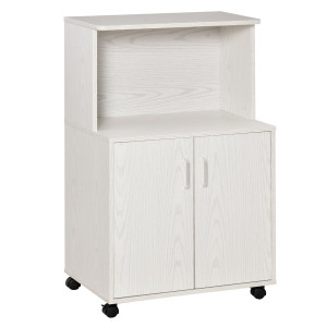 Altro Mobile Cucina Multiuso Con Ruote, Armadietto E Ripiano Per Microonde, Credenza Alta In Legno Truciolare, 60.4x40.3x97cm Bianco