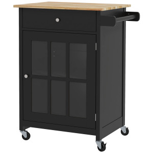 Altro Carrello Cucina Con Cassetto, Armadietto Regolabile E Portasciugamani, In Legno, 67x48x86.5 Cm, Nero E Rovere