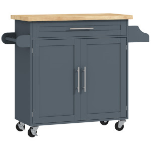 Altro Carrello Da Cucina In Legno Con Cassetto, Portaspezie E Armadietto, 109x40x89 Cm, Grigio E Color Legno
