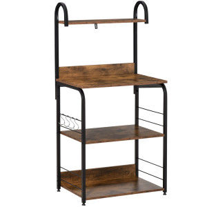 Altro Mobiletto Per Microonde, Scaffale Da Cucina A 4 Ripiani E 4 Ganci, Mobile Cucina In Acciaio E Legno 60x40x125cm, Marrone Rustico