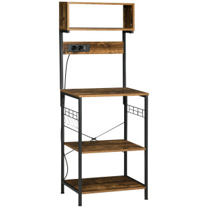 Altro Scaffale Cucina Con Multipresa, Ripiani E Ganci Stile Industriale, 60x42x153cm, Marrone