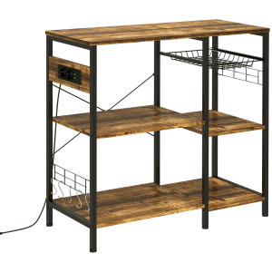 Altro Mobile Da Cucina A 3 Ripiani In Truciolato Con Presa Di Corrente, Porta Usb E Cestino, 90x40x83cm