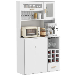 Altro Mobile Dispensa Con Portabottiglie, Armadietti, Ripiani E Cassetto, In Truciolato E Legno, 100x38x172 Cm, Bianco
