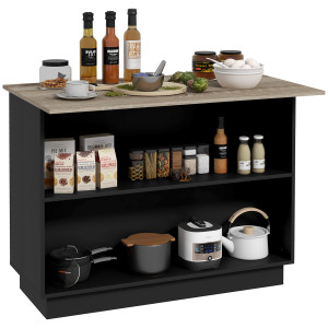 Altro Isola Per Cucina Con 2 Ripiani Aperti E 2 Armadietti, In Mdf, 105x60x82 Cm, Color Rovere E Nero