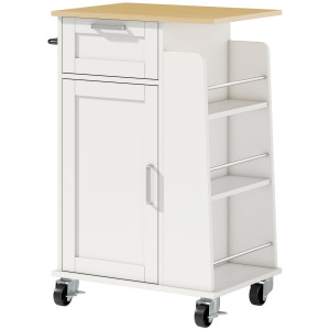 Altro Carrello Da Cucina Con Cassetto, Armadietto, Portasciugamani E 3 Portaspezie, In Legno, 62x40x87 Cm, Bianco