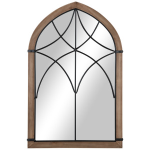 Altro Specchio Da Parete Ad Arco Con Dettagli Moderni E Ganci, In Legno E Vetro, 60x93 Cm, Marrone E Nero