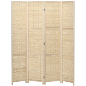 Altro Paravento Separé Da Interno A 4 Ante In Legno E Bambù, Pieghevole E Salvaspazio Altezza 170cm, Marrone