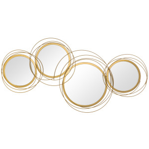 Altro Decorazione Murale 3d In Metallo, Wall Art A Cerchi Con Specchi 107x56cm, Oro