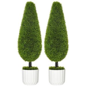 Altro Set 2 Piante Finte Di Cipresso Con Vasi Ø12x16 Cm, Muschio E Cemento, In Pe E Plastica, Verde E Bianco