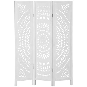 Altro Separé Paravento Da Interni Pieghevole A 3 Pannelli In Legno Intagliato, 120x170cm, Bianco
