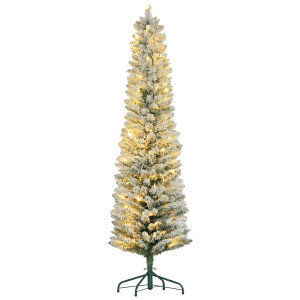 Altro Albero Di Natale Innevato Con 329 Rami E Luci Led Bianche, In Plastica E Metallo, Ø52x180 Cm, Verde