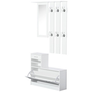 Altro Set Mobili Ingresso Moderno Con Scarpiera E Specchio, Appendiabiti Da Ingresso Con 6 Ganci, 2 Ripiani Regolabili E Cassetti In Legno Per