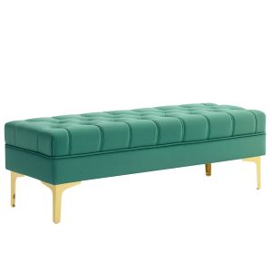 Altro Panca Fondo Letto Imbottita Con Rivestimento Trapuntato In Tessuto Effetto Velluto, 118x45x42 Cm, Verde Scuro