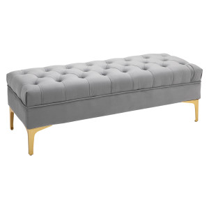 Altro Panca Imbottita Fondoletto In Tessuto Vellutato E Base In Metallo Dorato, 118x45x42cm, Grigio
