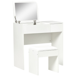 Altro Postazione Trucco Con Specchio Richiudibile, Toeletta Trucco Moderno, Con Sgabello, Vano Contenitore A 4 Scomparti, Mdf Bianco, 80x40x79 cm