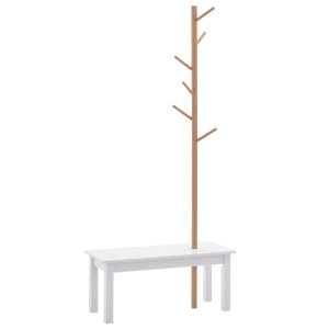 Altro Panca Con Appendiabiti Da Ingresso, Attaccapanni Da Terra In Bambù, Panca Da Ingresso Bianca, Design, Anche Per Camera Da Letto, 80x30x180cm,