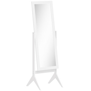 Altro Specchio A Figura Intera Con 4 Gambe E Angolazione Regolabile, In Legno E Vetro, 47x46x148 Cm, Bianco