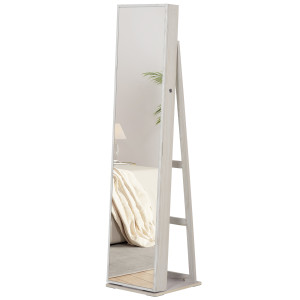 Altro Specchio Portagioie A Led Con 4 Scaffali E Spazi Portaoggetti, In Legno E Vetro, 15x15x61.75 Cm, Bianco